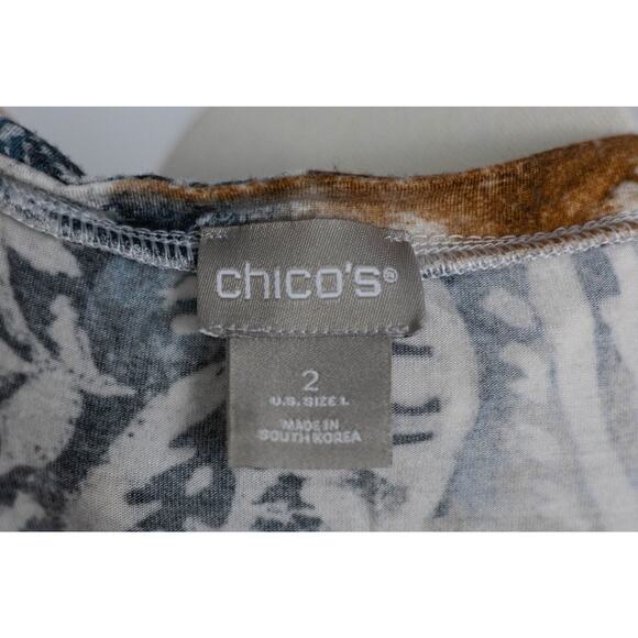Chico's Size 2 Boho Tee Long Sleeve Lightweight Boat Neck Brown Blue - Picture 6 of 6